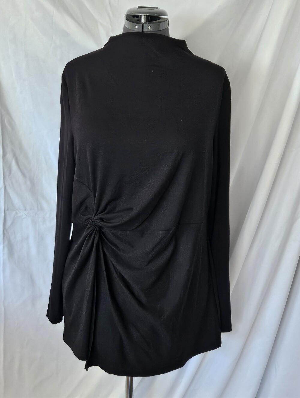 NWT Ladies' Black Side Drape, Long Sleeve Top.